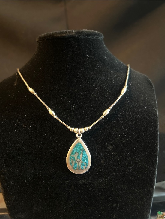 Jewelry - Sterling Silver Teardrop Turquoise Pendant Necklace - Women Jewelry